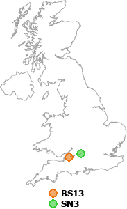 map showing distance between BS13 and SN3