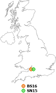 map showing distance between BS16 and SN15