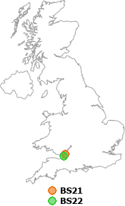 map showing distance between BS21 and BS22