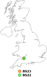 map showing distance between BS23 and BS22