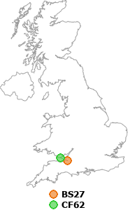 map showing distance between BS27 and CF62