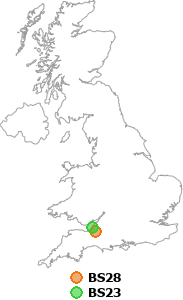 map showing distance between BS28 and BS23