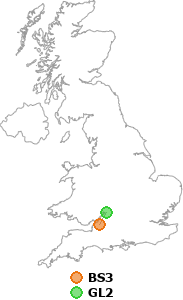 map showing distance between BS3 and GL2