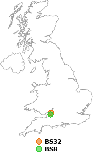 map showing distance between BS32 and BS8
