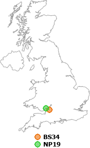 map showing distance between BS34 and NP19