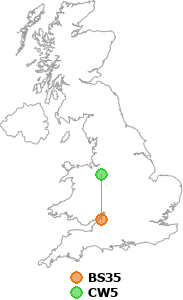 map showing distance between BS35 and CW5