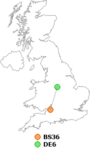 map showing distance between BS36 and DE6
