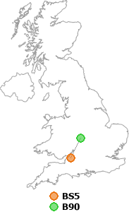 map showing distance between BS5 and B90