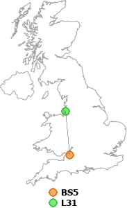 map showing distance between BS5 and L31