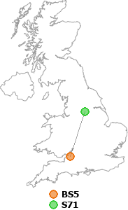 map showing distance between BS5 and S71