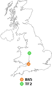 map showing distance between BS5 and TF2