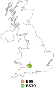map showing distance between BS8 and BS30