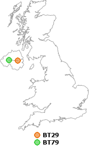 map showing distance between BT29 and BT79