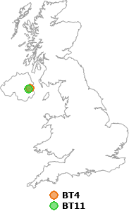 map showing distance between BT4 and BT11