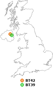 map showing distance between BT42 and BT39