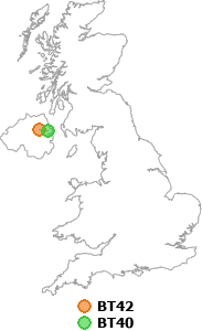 map showing distance between BT42 and BT40