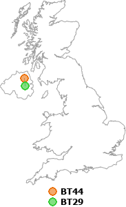 map showing distance between BT44 and BT29