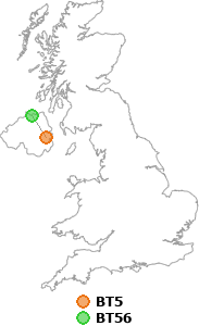 map showing distance between BT5 and BT56