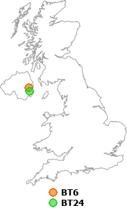 map showing distance between BT6 and BT24