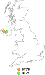 map showing distance between BT78 and BT71