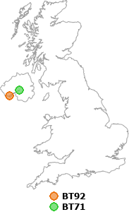 map showing distance between BT92 and BT71