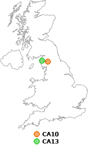 map showing distance between CA10 and CA13