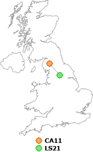 map showing distance between CA11 and LS21