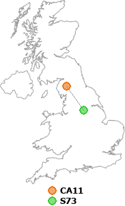 map showing distance between CA11 and S73