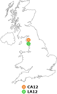 map showing distance between CA12 and LA12