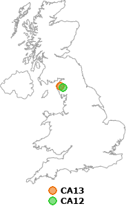 map showing distance between CA13 and CA12