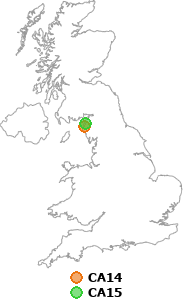 map showing distance between CA14 and CA15
