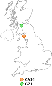map showing distance between CA14 and G71