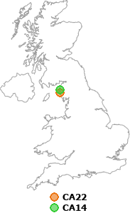 map showing distance between CA22 and CA14