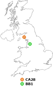 map showing distance between CA28 and BB1