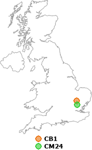 map showing distance between CB1 and CM24