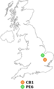map showing distance between CB1 and PE6