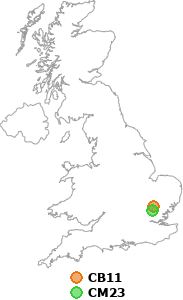 map showing distance between CB11 and CM23