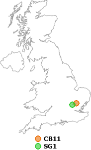 map showing distance between CB11 and SG1