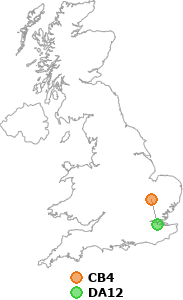 map showing distance between CB4 and DA12