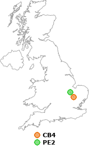 map showing distance between CB4 and PE2