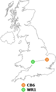 map showing distance between CB6 and WR1