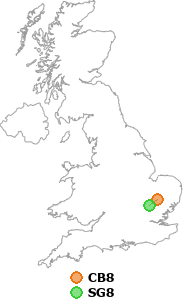 map showing distance between CB8 and SG8