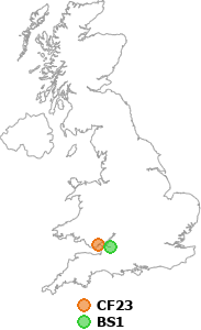 map showing distance between CF23 and BS1