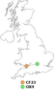 map showing distance between CF23 and OX4