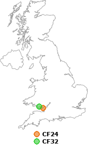 map showing distance between CF24 and CF32