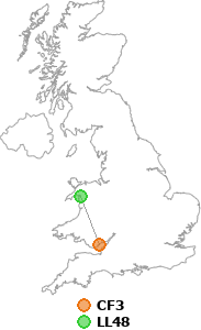 map showing distance between CF3 and LL48