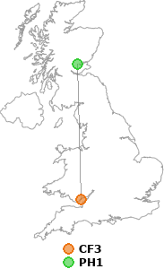 map showing distance between CF3 and PH1