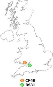 map showing distance between CF48 and BS31