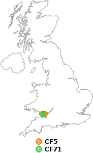 map showing distance between CF5 and CF71