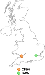 map showing distance between CF64 and SW6
